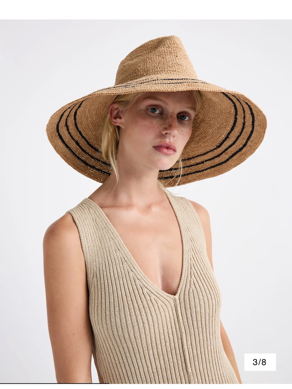 NWT Waverly Janessa Leone Natural Straw Wide-Brim Hat with Black Stripe